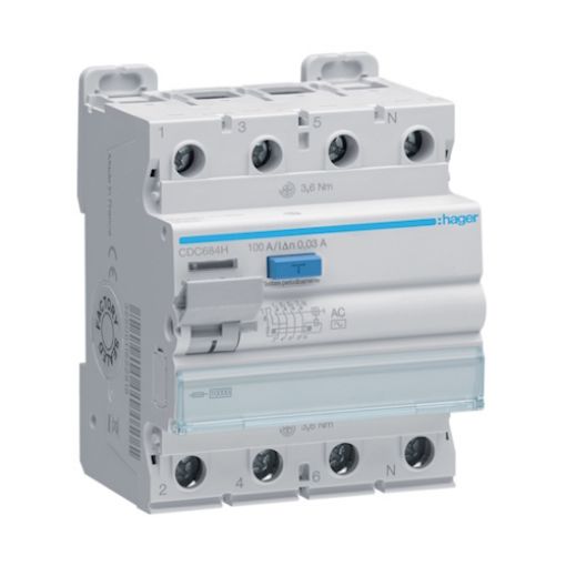 Εικόνα της CDC684H Ρελέ Διαρροής 4P 100Α 30mA Τύπου AC