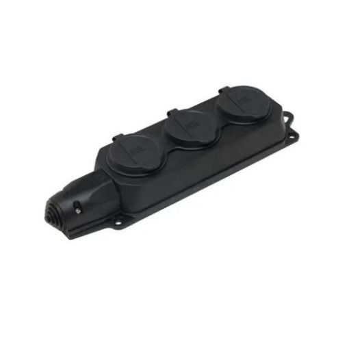 Picture of 404014K Πολύπριζο Καουτσούκ, 3 Σούκο με καπάκι χωρίς Καλώδιο Μαύρο