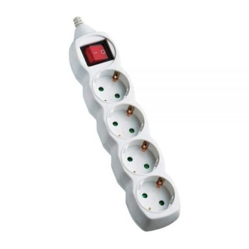 Εικόνα της Πολύπριζο 4 Σούκο με Καλώδιο 3G1.5mm² 1.5m Λευκό με Διακόπτη