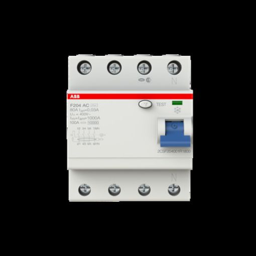 Εικόνα της F204AC-80/0,03 Ρελέ Διαρροής 4P 80A 30mA Τύπου AC