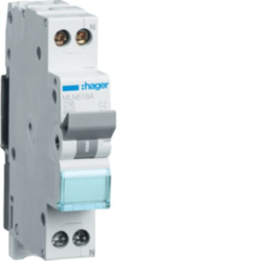 Picture of MLN516A Miniature Circuit Breaker 1P+N 1 Element 16A C 6kA