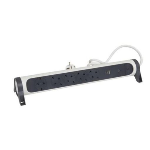 Εικόνα της Πολύπριζο 5 Σούκο, USB Τύπου A+C με Προστατευτικό Υπέρτασης 1.5m 3G1.5mm² Περιστρεφόμενο Λευκό-Μαύρο 694510
