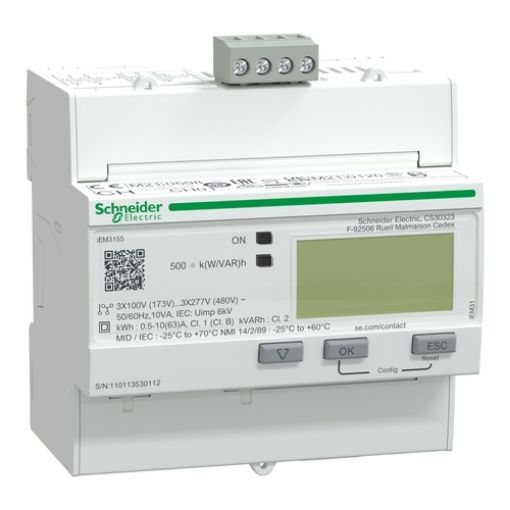 Picture of A9MEM3155 Three-Phase Energy Meter 63A Modbus 1+1 I/O Multiple Billing iEM3155
