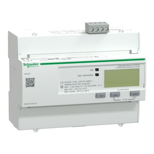 Picture of A9MEM3355 Three-Phase Energy Meter 125A Modbus 1+1 I/O Multiple Billing iEM3355