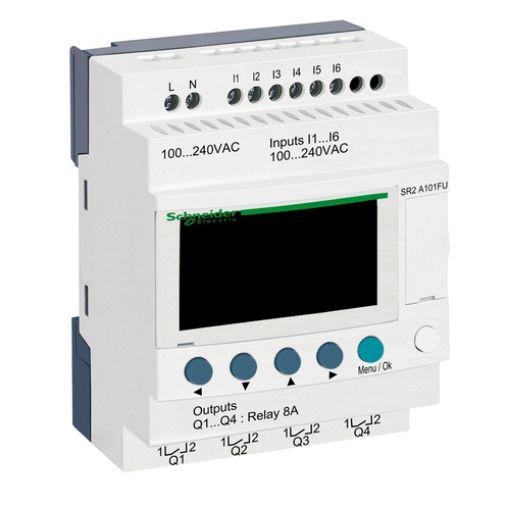 Picture of SR2A101FU Zelio Logic Non-Expandable Controller 6/4 I/O 100-240VAC LADDER Without Clock