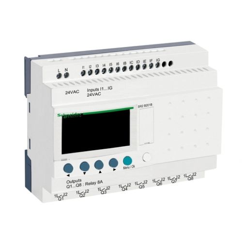 Picture of SR2B201B Zelio Logic Non-Expandable Controller 12/8 I/O 24VAC LADDER,FBD