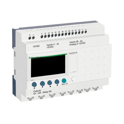 Picture of SR2B201JD Zelio Logic Non-Expandable Controller 12/8 I/O 12VDC LADDER,FBD
