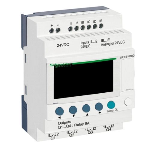 Picture of SR3B101BD Zelio Logic Expandable Controller 6/4 I/O 24VDC LADDER,FBD