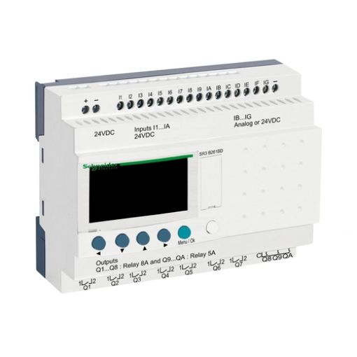 Picture of SR3B261BD Zelio Logic Expandable Controller 16/10 I/O 24VDC LADDER,FBD